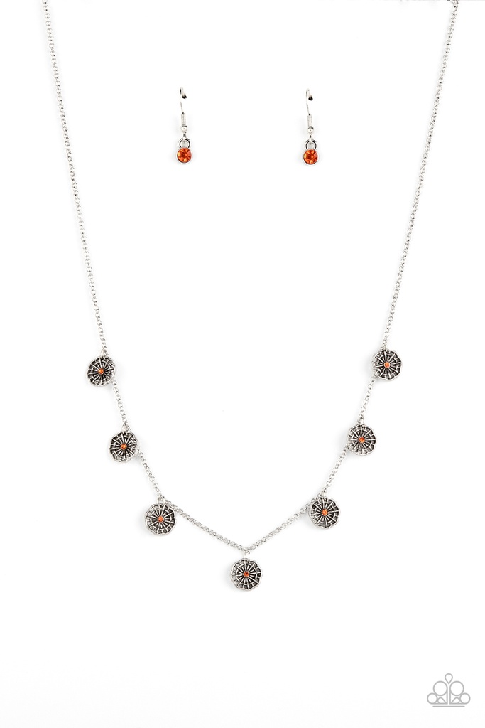 Delicate Necklace Orange and Silver Flowers - Prairie Perennial