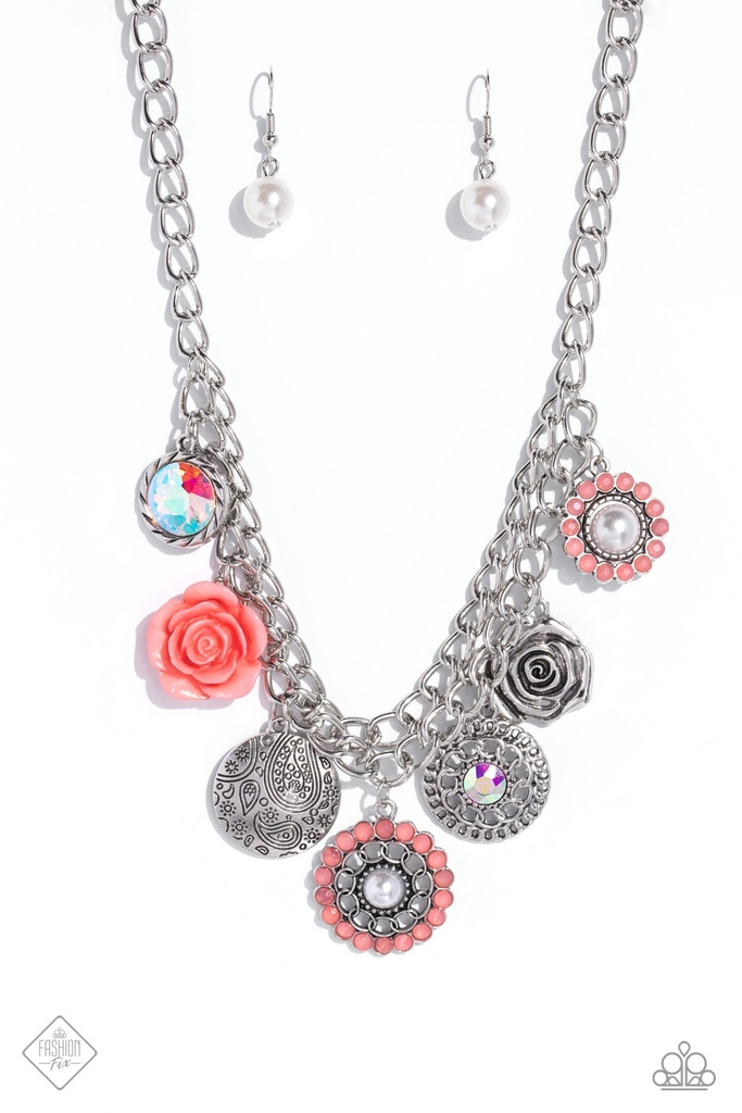 Flower Charm Necklace Orange Rose Medallion Jewelry - Garden Grace