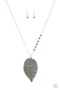 Leaf Pendant Necklace Brown Beads and Embossed Design - Frond Fantasy