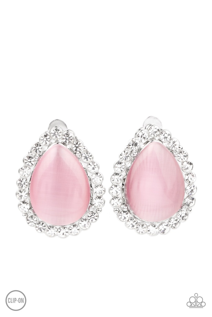 Clip On Earrings Pink Moonstone and Crystals - Silver - Downright Demure