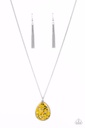 Teardrop Necklace with Iridescent Shell Finish Fleck on Yellow Pendant - Shimmering Seafloors