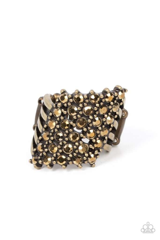 Brass Aurum Stretch Ring with Adjustable Ring Band - Slanted Smolder