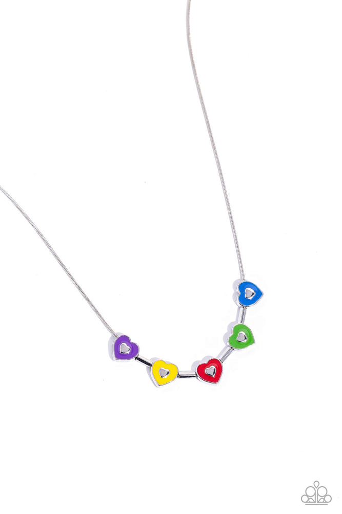 Dainty Colorful Hearts Necklace in Silver Snake Chain - ECLECTIC Heart
