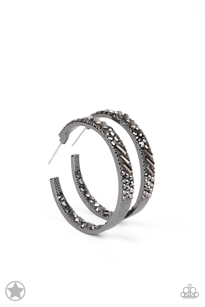 Black Hoop Earrings with Hematite and Gunmetal  - GLITZY By Association