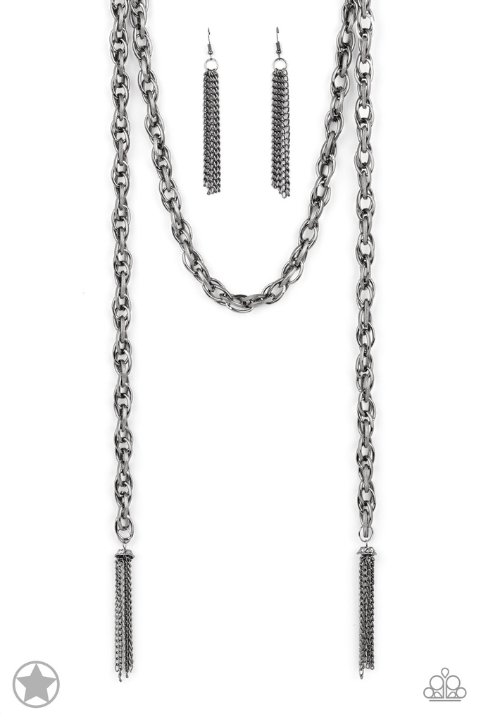 SCARFed for Attention - Gunmetal Metal Scarf Necklace