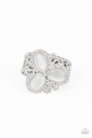White Moonstone Ring with Silver Stretch Ring Band - Bewitched Blossoms