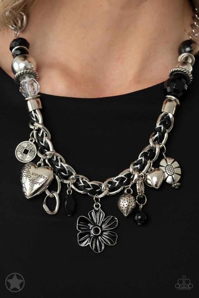Charmed, I Am Sure - Black Silver Charms Inspirational  Luke Necklace