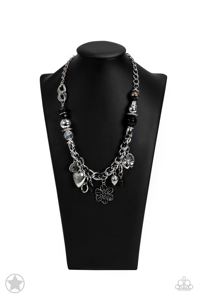 Charmed, I Am Sure - Black Silver Charms Inspirational  Luke Necklace