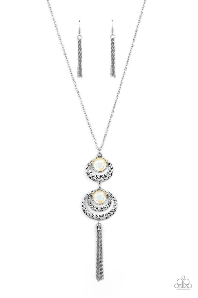 Yellow Necklace with Prismatic UV Finish and Hammered Silver - Limitless Luster