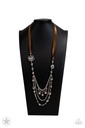 All The Trimmings - Brown Ribbon and Pearly Beads Necklace