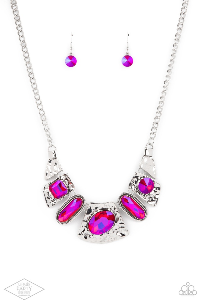 Statement Necklace Pink Purple UV Finish Iridescent Jewelry - Silver - Futuristic Fashionista