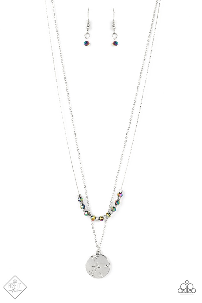 Layered Necklace Stars Pendant with Beads in Oil Spill Jewelry - Stunning Supernova