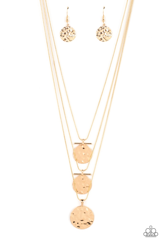 Layered Necklace Gold Hammered Circles  - Dizzying Discs