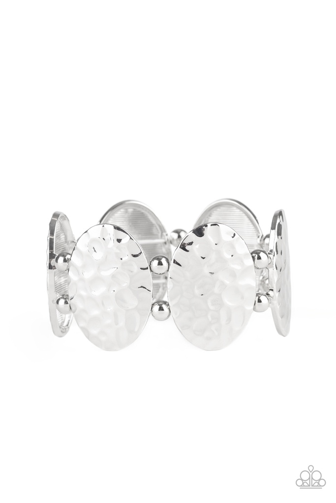 Radial Reflections - Silver Hammered Metal Stretch Bracelet