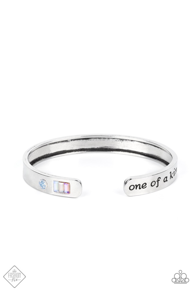 Word Jewelry Cuff Bracelet in Silver and Crystals - One of a Kind Find