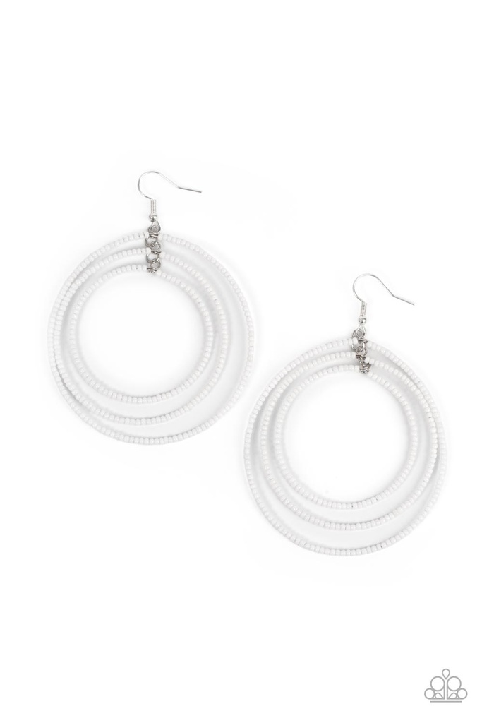 Seed Bead Earrings in White Dangle - Colorfully Circulating