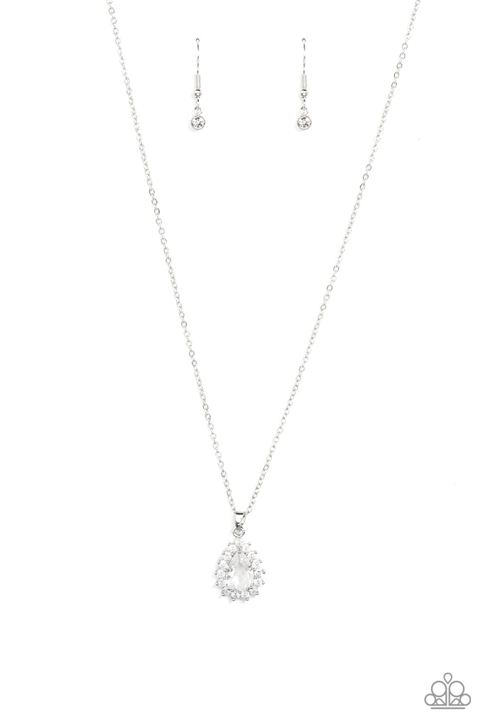 Green Necklace Delicate Teardrop Gem and Crystals in Silver Chain - A Guiding SOCIALITE