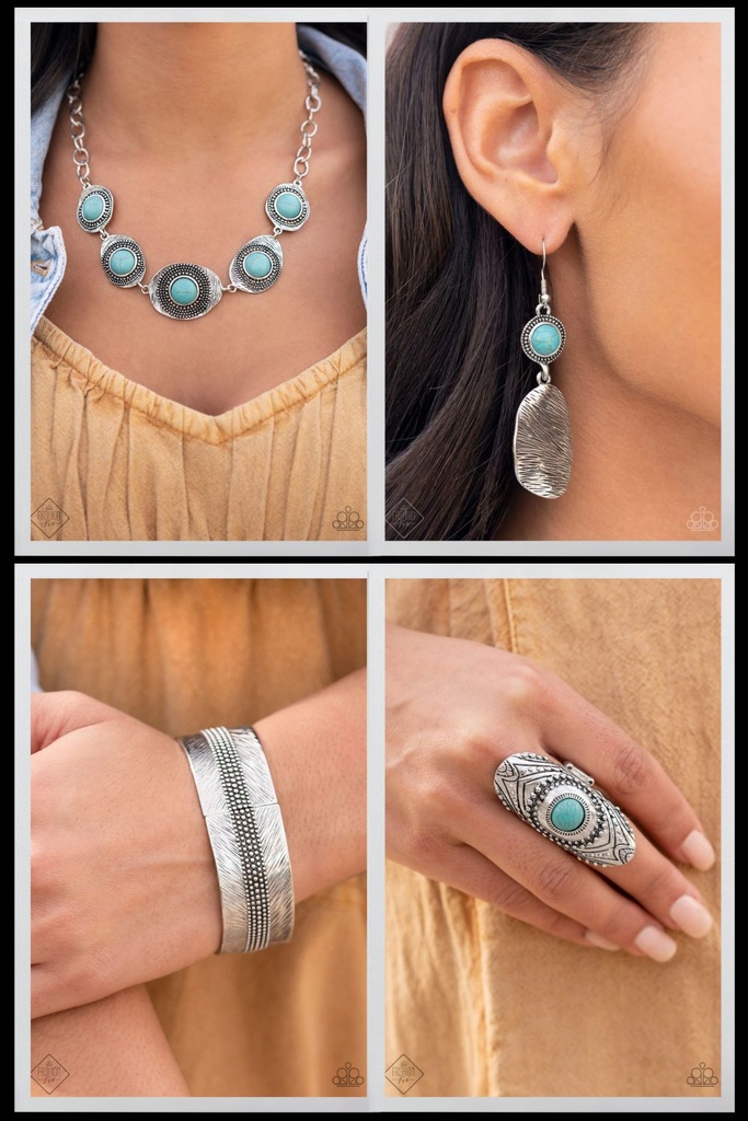 Textured Silver and Turquoise Jewelry Set - Fashion Fix - Rancho