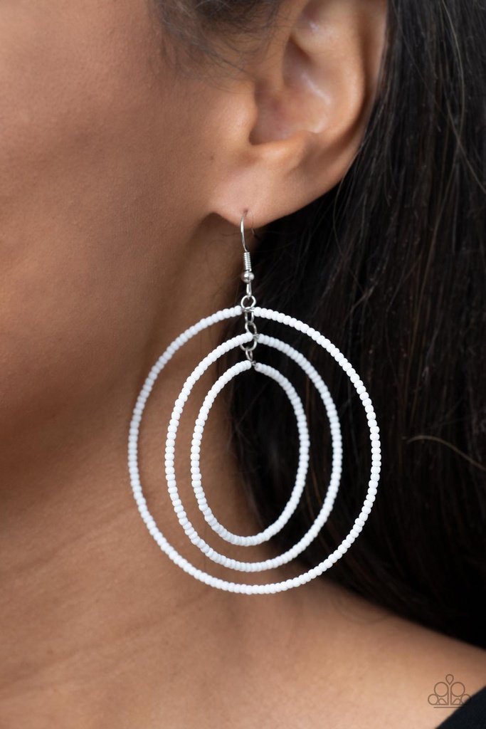 Seed Bead Earrings in White Dangle - Colorfully Circulating