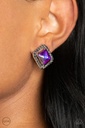 Clip On Earrings Purple Iridescent UV Finish Gem and Hematite - Cosmic Catwalk