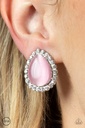 Clip On Earrings Pink Moonstone and Crystals - Silver - Downright Demure