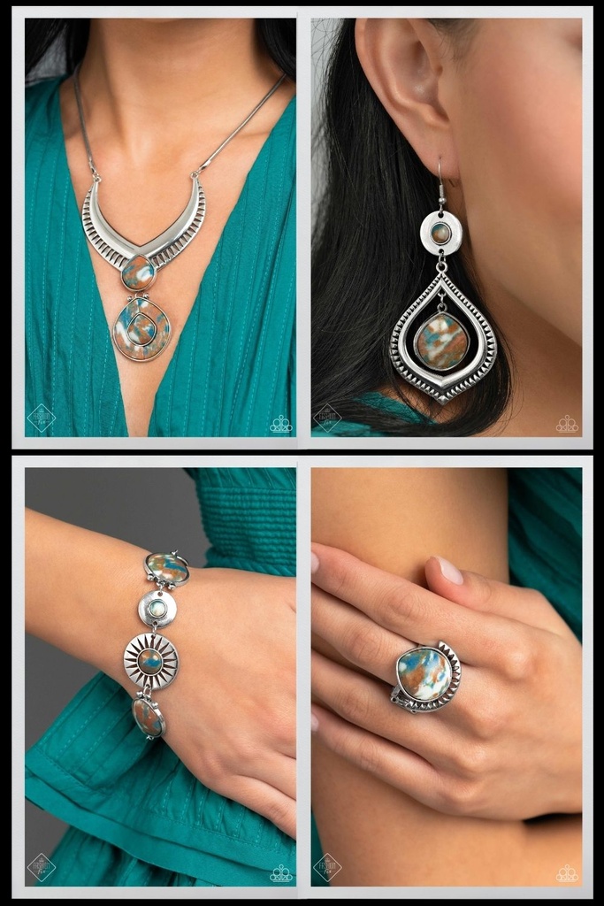 Western Jewelry Set with Multi Color Stone and Silver Frame - Fashion Fix - Clan