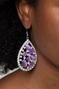 Purple Moonstone Earrings with Crystals in Teardrop Silver Dangle - Cats Eye Class