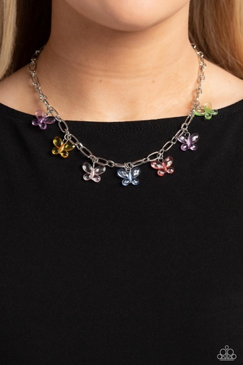 Butterfly Necklace with Paperclip Chain in Silver and Multi Color - Butterfly Balance
