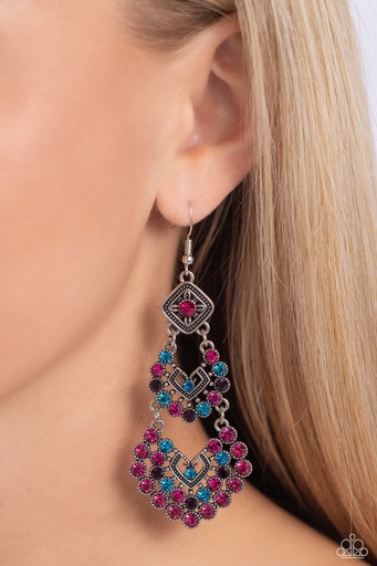 Long Crystal Earrings Multi Colored Chandelier Dangle in Silver Frame - All For The GLAM