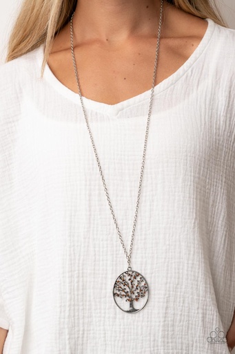 [054] Tree of Life Necklace with Topaz Crystals and Silver Chain - Autumn Abundance