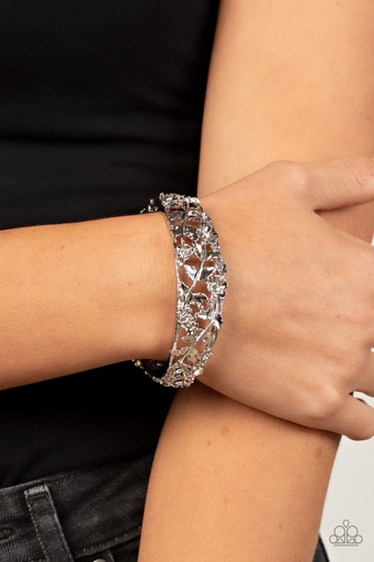 [080] Silver Hinge Bracelet with White Crystals and Vines - Ripe for the Picking