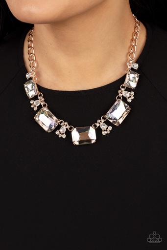 [107] Rose Gold Necklace with Crystals Iridescent Jewelry - Flawlessly Famous