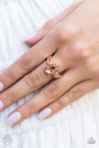 [115] Rose Gold Stretch Ring with Peach Crystal - Law of Attraction