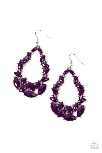 [126] Purple Earrings with Beads in Teardrop Silver Dangle - Tenacious Treasure