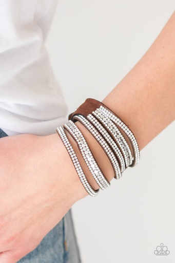 [127] Wrap Bracelet with Crystals and Brown Suede - Rock Star Attitude