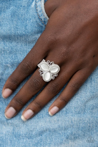 [133] White Moonstone Ring with Silver Stretch Ring Band - Bewitched Blossoms
