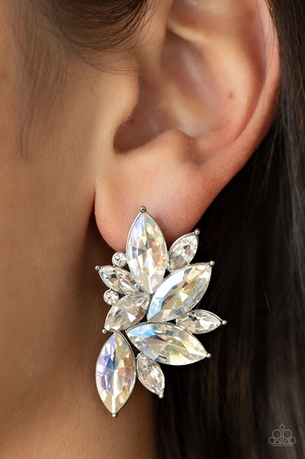 [146] Post Earrings with Iridescent Crystals in Silver - Instant Iridescence