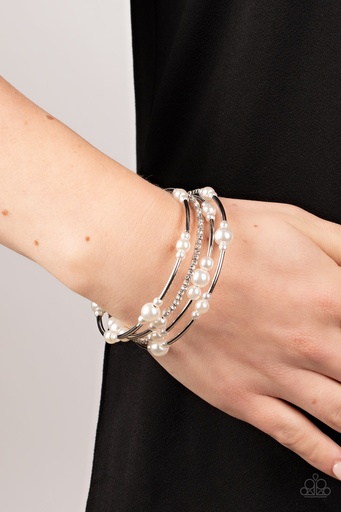 [148] Pearl Bracelet with Silver Memory Wire - Marina Masterpiece