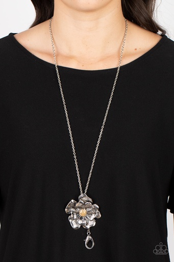 [153] Lanyard Necklace with Pendant Flower Jewelry in Silver - Homegrown Glamour