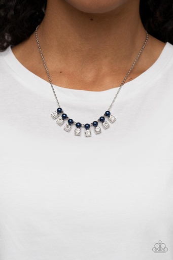 [156] Blue Pearl Necklace with Crystals in Silver - Dashingly Duchess