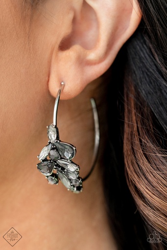 [177] Open Earrings in Silver Hoop with Smoky Crystals - Arctic Attitude