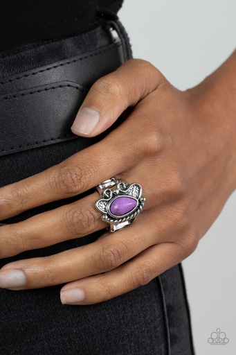 [193] Purple Stone Stretch Ring in Silver Adjustable Ring Band - Mesa Meditation