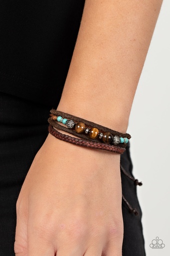[220] Leather Bracelet Turquoise Stone Beads and Tiger's Eye Urban Jewelry - Tundra Tracker