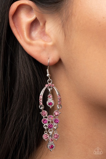 [252] Dangle Earrings Pink Crystals Iridescent Jewelry Silver - Sophisticated Starlet