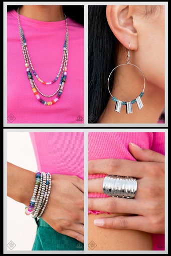 [259] Rainbow Jewelry Set Silver - Fashion Fix - Beaded Layers