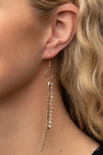 [284] Dainty Earrings Gold Dangle Fringe and Crystal Tassel - Swing Dance Dazzle
