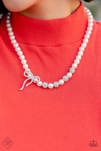 [329N] Pearl Necklace with Crystal Bow - Classy Cadenza