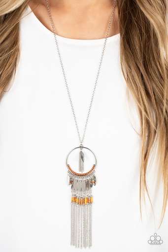 [224] Long Necklace Beaded Pendant Seed Bead Jewelry - Dancing Dreamcatcher