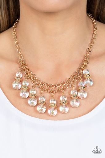 [281] Beaded Necklace Iridescent Jewelry in Gold Chain - Deep Space Diva