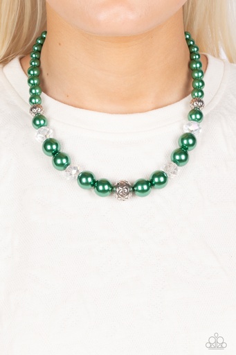 [418] Green Pearl Necklace With Silver Beads - The NOBLE Prize
